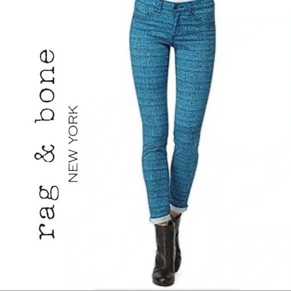 Rag & Bone Legging Jeans 5 Pocket Color Blue Tweed Size 26 - Picture 2 of 12